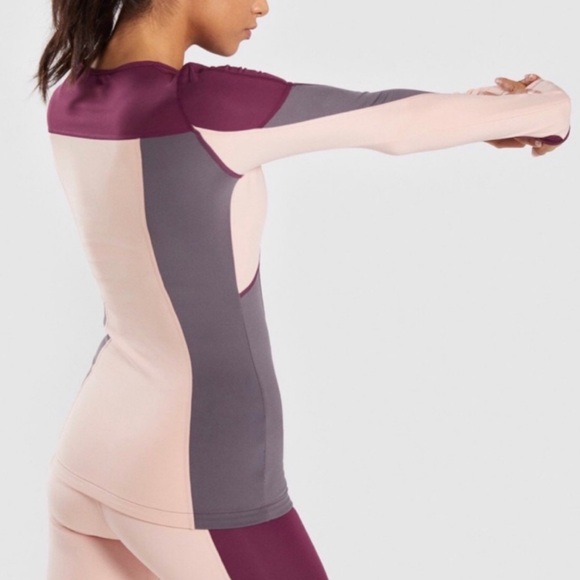 NWOT Gymshark Illusion Long Sleeve Top Dark Ruby/Blush Nude/Slate Lavender - Picture 2 of 9